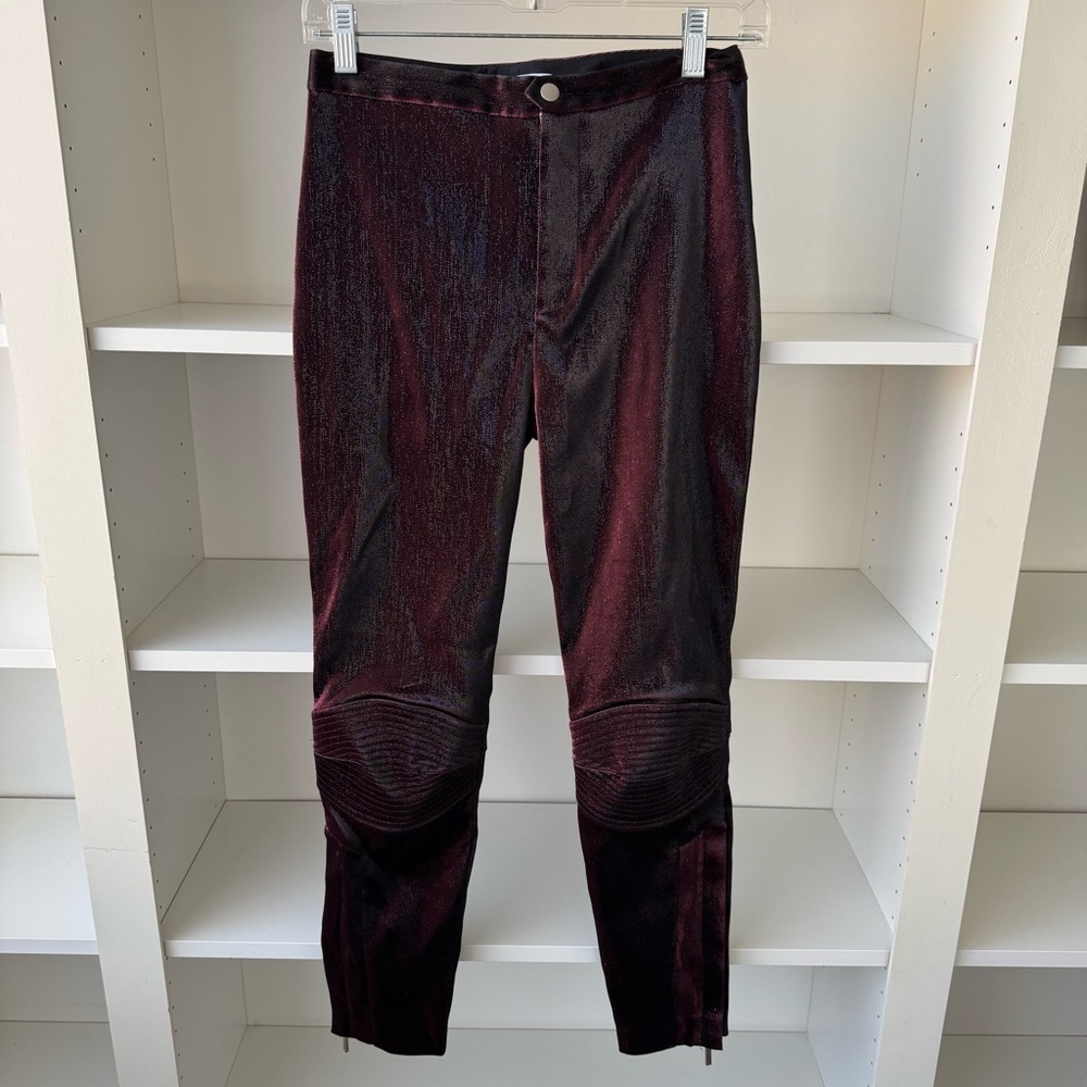AREA Lurex Skinny Pants in Burgandy - Picture 6 of 12